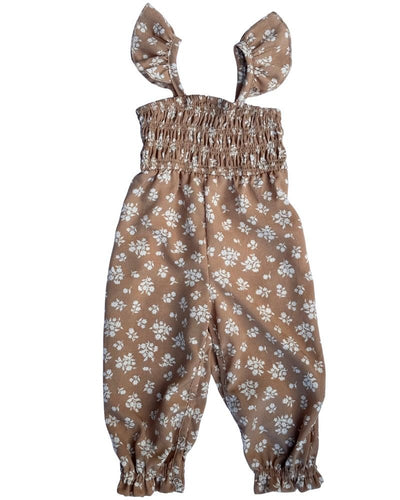 Paisley Smocked Ruffle Jumpsuit - Light Khaki Floral product_type - Bailey's Blossoms