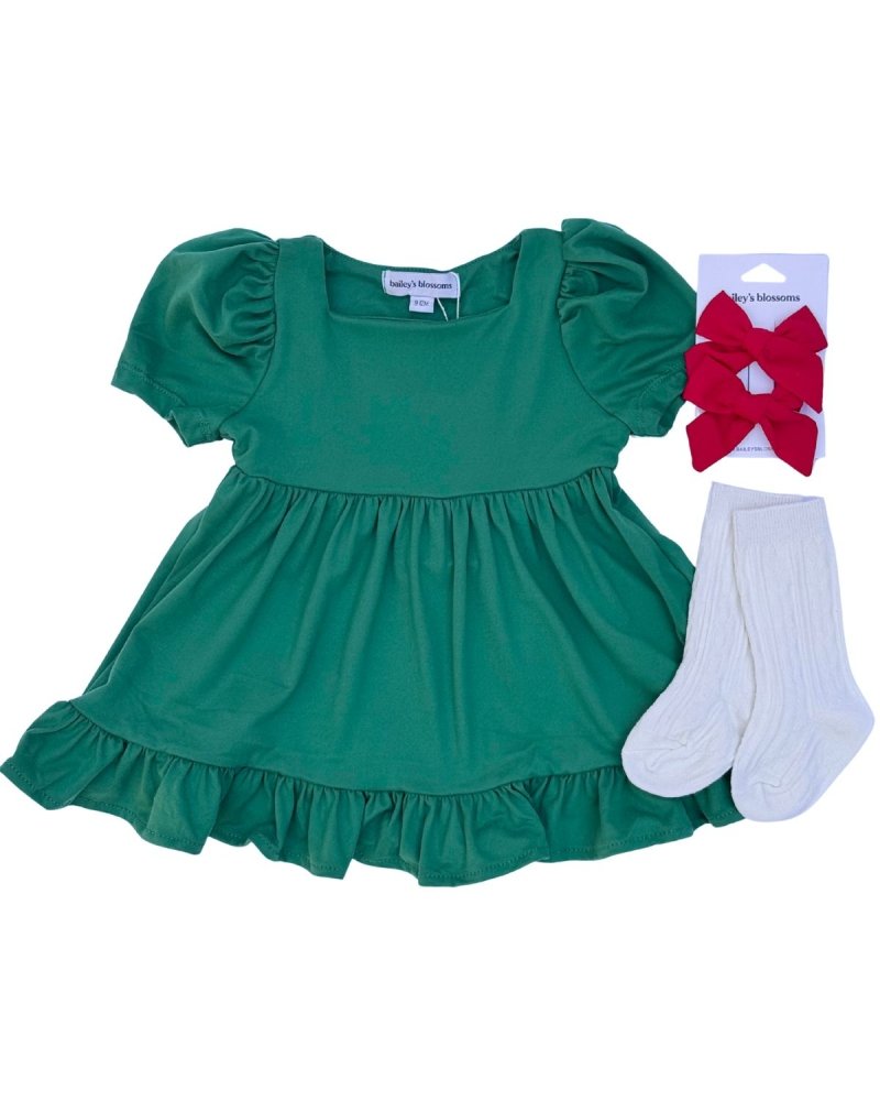 Phoebe Ruffle Dress - Christmas Green product_type - Bailey&