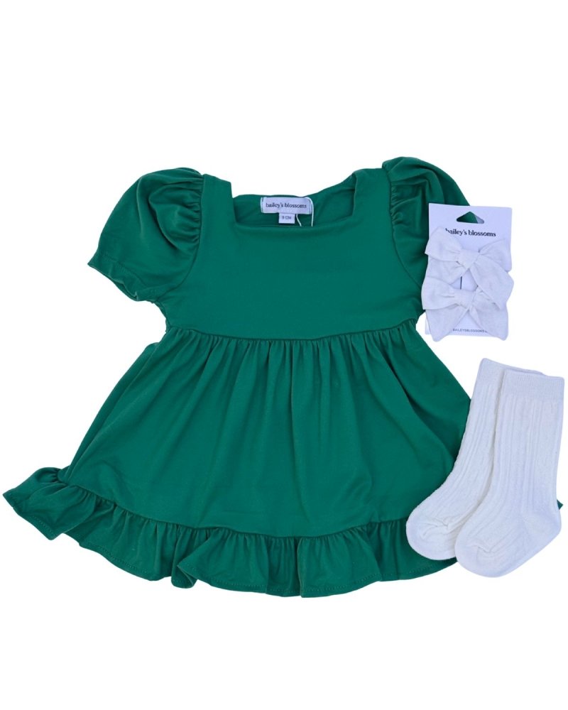 Phoebe Ruffle Dress - Christmas Green 0-3months Phoebe Ruffle Dress - Christmas Green 0-3months