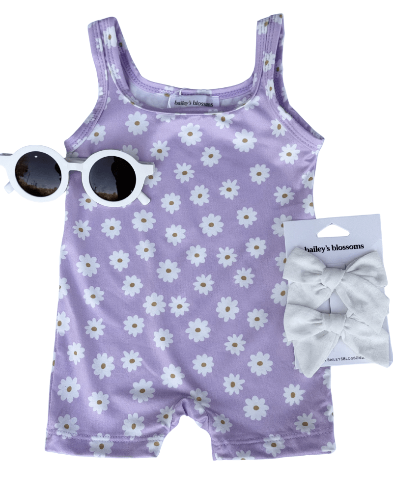 Piper Square Neck Bikeshort Romper - Lavender Bloom product_type - Bailey's Blossoms
