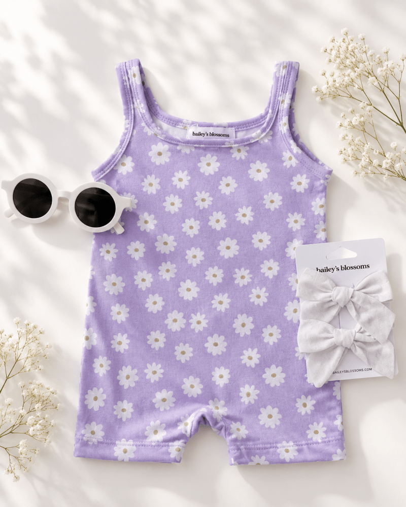 Piper Square Neck Bikeshort Romper - Lavender Bloom product_type - Bailey's Blossoms