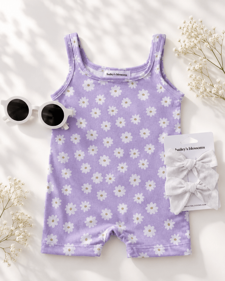 Piper Square Neck Bikeshort Romper - Lavender Bloom product_type - Bailey&