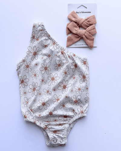 PREORDER! Adley One Shoulder Leotard - Ivory with Flower #product_type - Bailey's Blossoms
