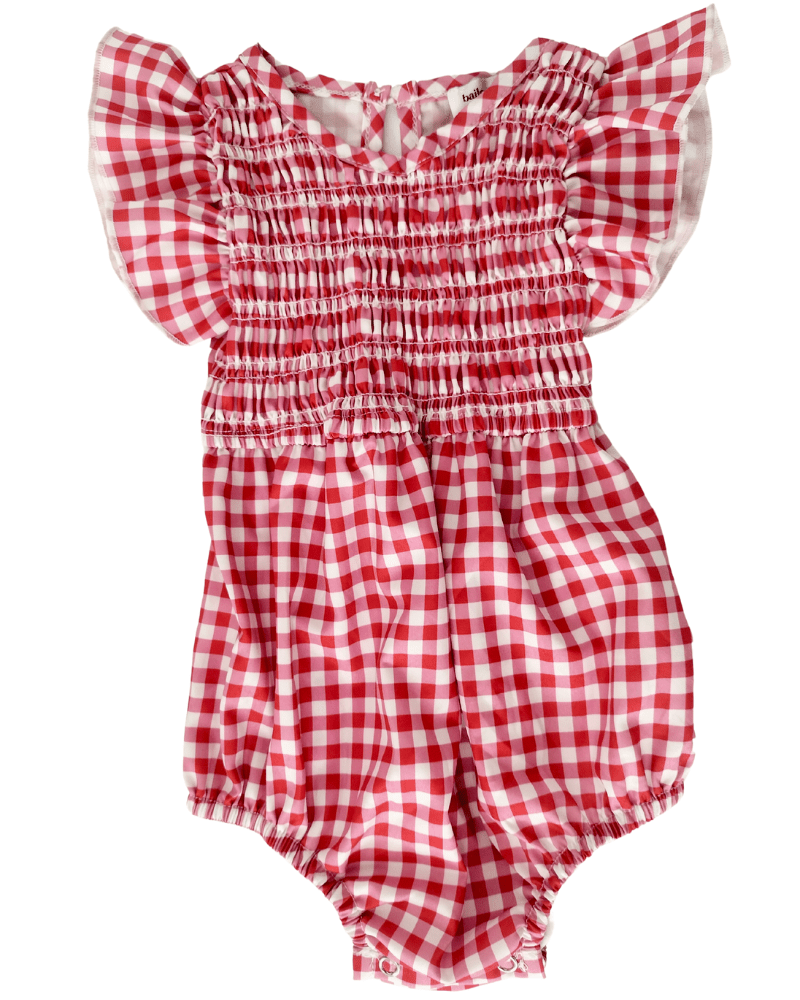PREORDER! Astrid Flutter Sleeve Bubble Romper - Red & White Gingham Cherry #product_type - Bailey's Blossoms