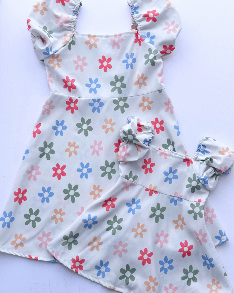 PREORDER! Bea Puff Sleeve Mini Dress - Colorful Flowers #product_type - Bailey's Blossoms