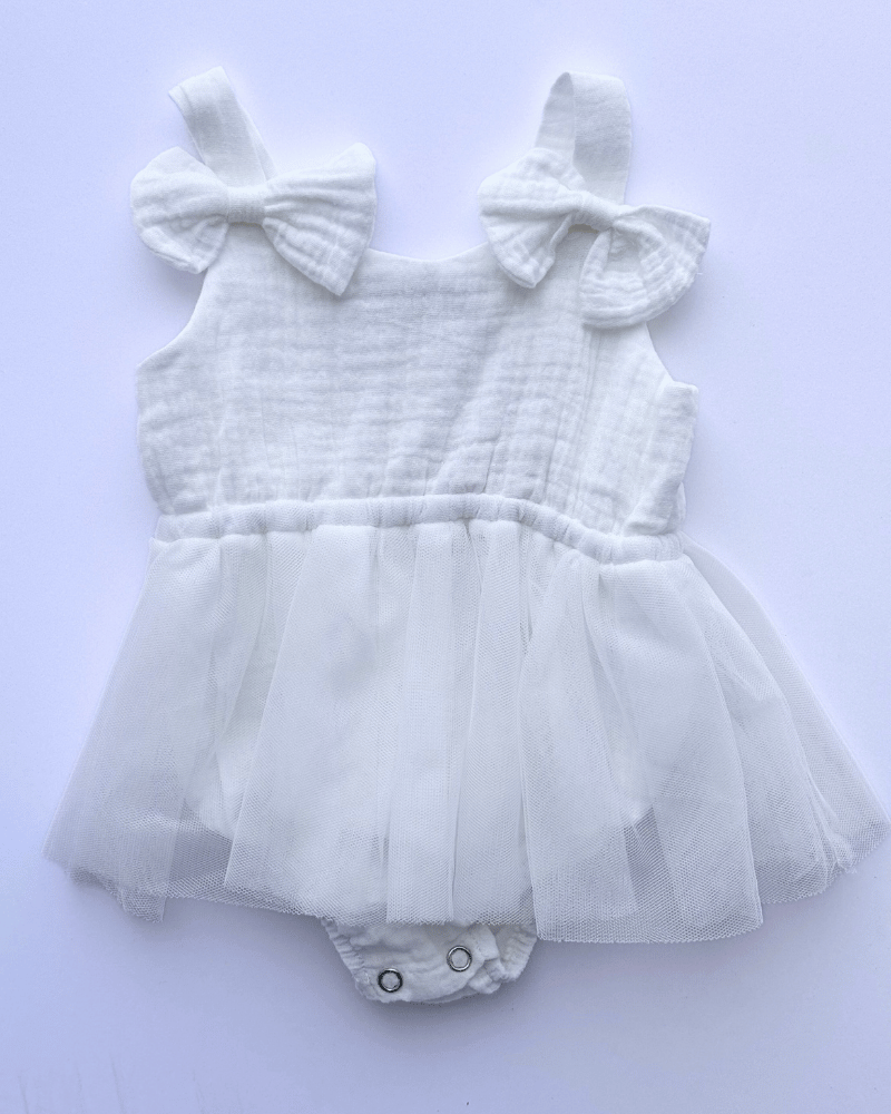 PREORDER! Dawsyn Bow Front Tulle Bubble Romper - Porcelain #product_type - Bailey's Blossoms
