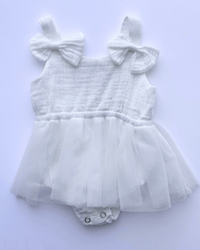 PREORDER! Dawsyn Bow Front Tulle Bubble Romper - Porcelain #product_type - Bailey's Blossoms