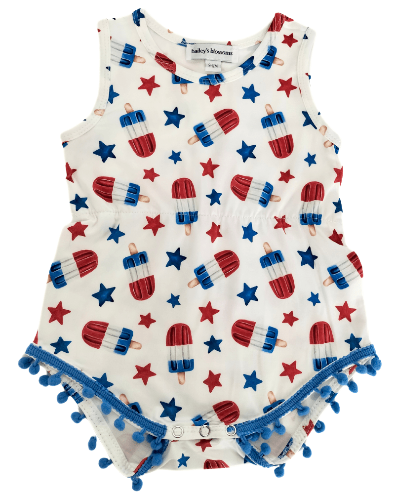 PREORDER! Dillon Pom Pom Romper - Patriotic Popsicles #product_type - Bailey's Blossoms