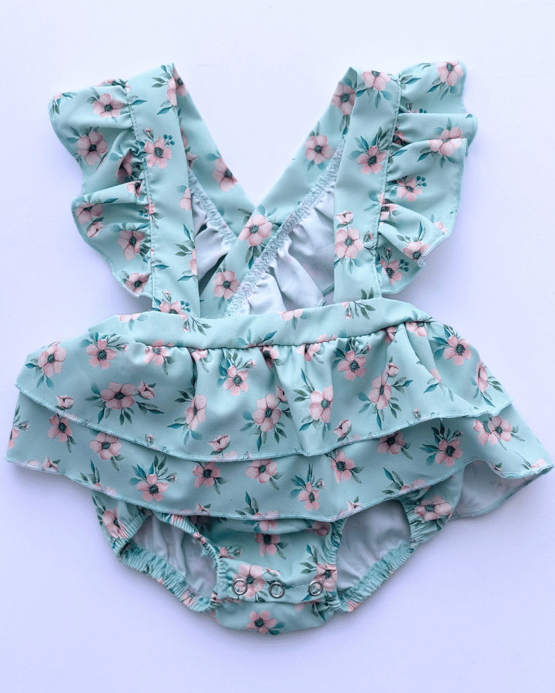 PREORDER! Ella Ruffle Suspender Skirt - Vintage Blue Floral #product_type - Bailey's Blossoms