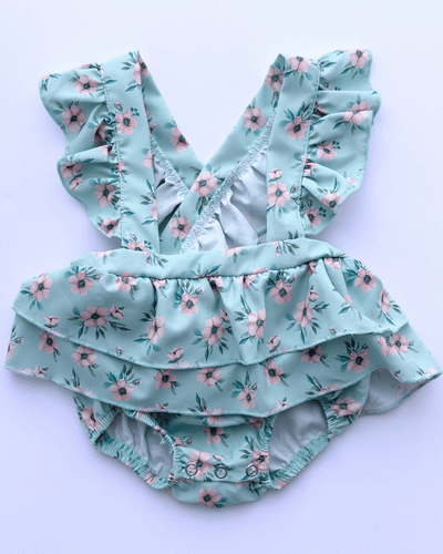 PREORDER! Ella Ruffle Suspender Skirt - Vintage Blue Floral #product_type - Bailey's Blossoms