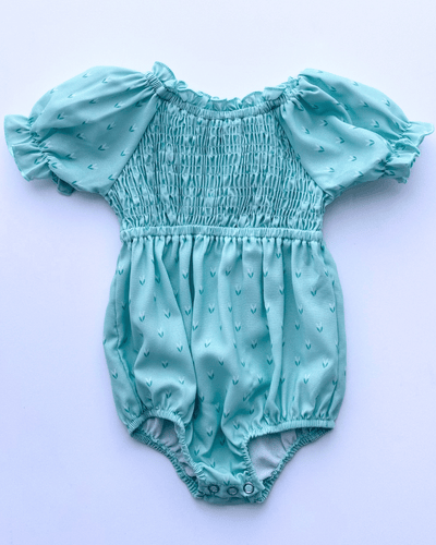 PREORDER! Jolie Puff Sleeve Smock Romper - Green Leaves #product_type - Bailey's Blossoms