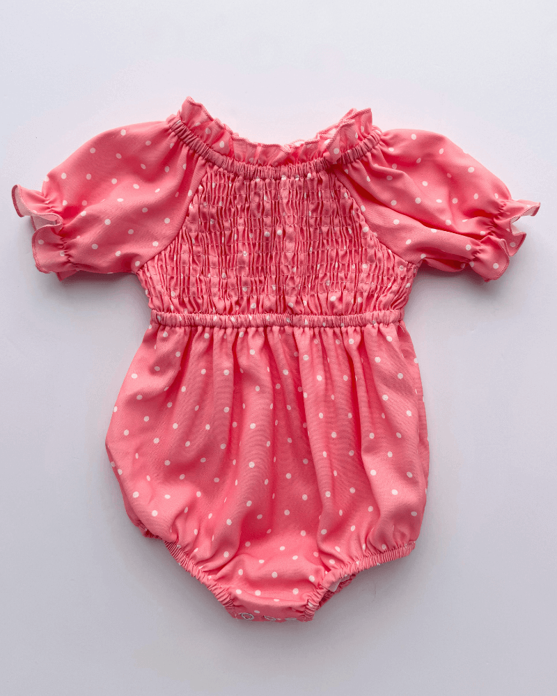 PREORDER! Jolie Puff Sleeve Smock Romper - Pink Dots #product_type - Bailey's Blossoms