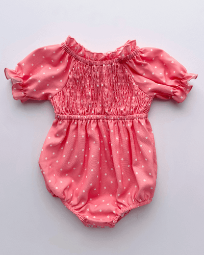 PREORDER! Jolie Puff Sleeve Smock Romper - Pink Dots #product_type - Bailey's Blossoms