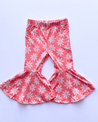 PREORDER! Keely Exaggerated Bell Bottoms - Coral with Flowers #product_type - Bailey's Blossoms