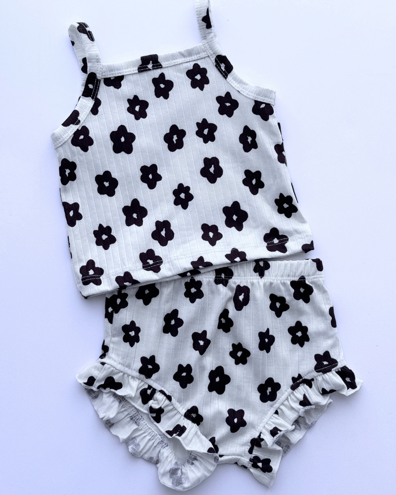 PREORDER! Luna Top and Bloomer Set - White with Black Flower #product_type - Bailey's Blossoms
