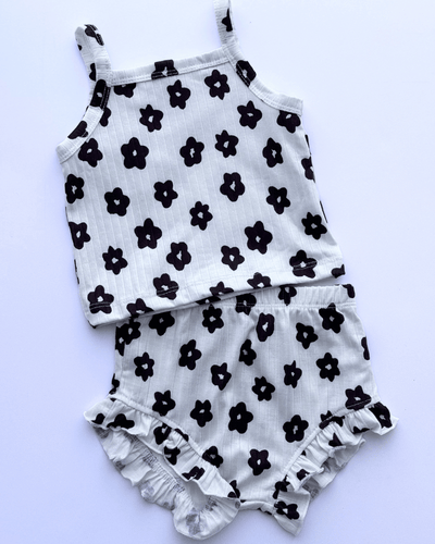 PREORDER! Luna Top and Bloomer Set - White with Black Flower #product_type - Bailey's Blossoms