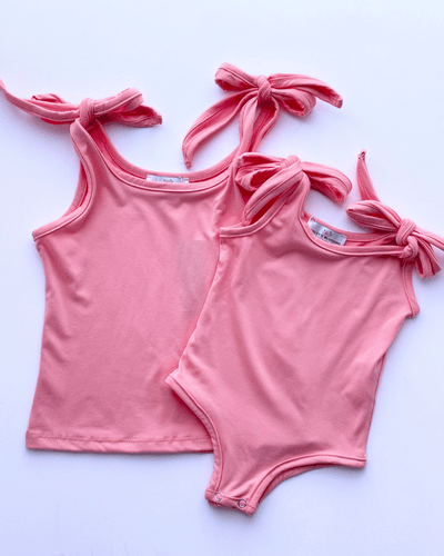 PREORDER! Madden Tie Shoulder Tank Top & Leotard - Dark Coral Pink #product_type - Bailey's Blossoms