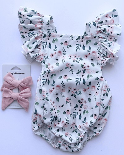 PREORDER! Shiloh Ruffle Back Romper - Pink and White Floral #product_type - Bailey's Blossoms