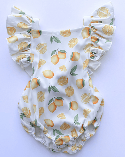 PREORDER! Shiloh Ruffle Back Romper - White with Lemons #product_type - Bailey's Blossoms