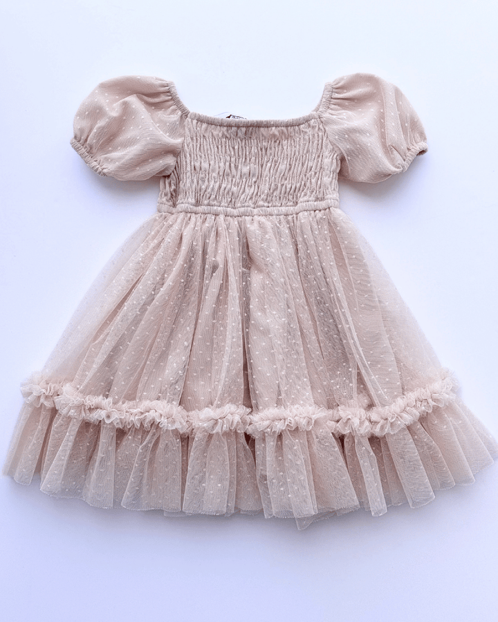 PREORDER! Smocked Dots Tulle Dress - Champagne 