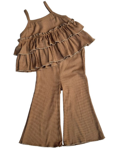 Presley Ruffle Tank Two - Piece Set - Brown product_type - Bailey's Blossoms