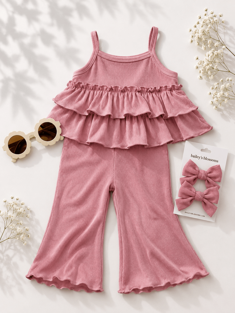 Presley Ruffle Tank Two-Piece Set - Pink product_type - Bailey's Blossoms