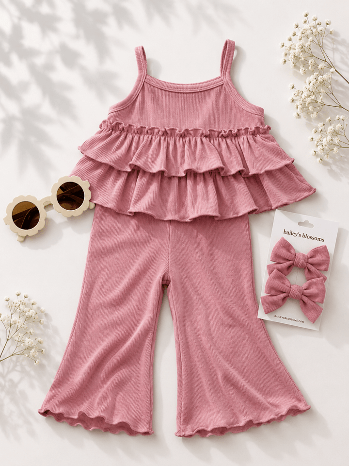 Presley Ruffle Tank Two-Piece Set - Pink product_type - Bailey&