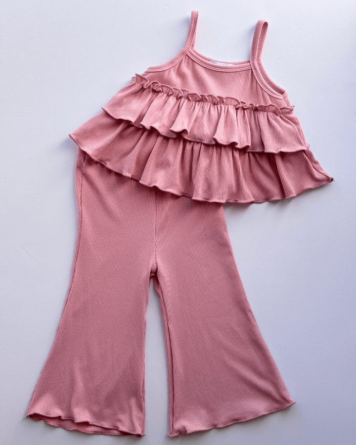 Presley Ruffle Tank Two - Piece Set - Pink 