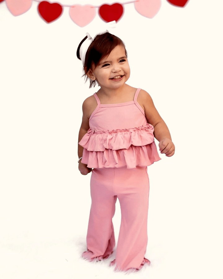 Presley Ruffle Tank Two - Piece Set - Pink product_type - Bailey&