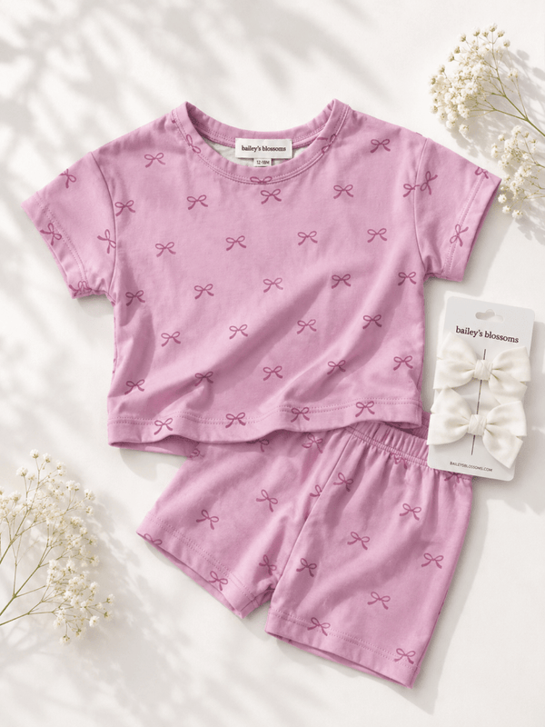 Quinn Two-Piece Lounge Set - Pink Bows product_type - Bailey's Blossoms