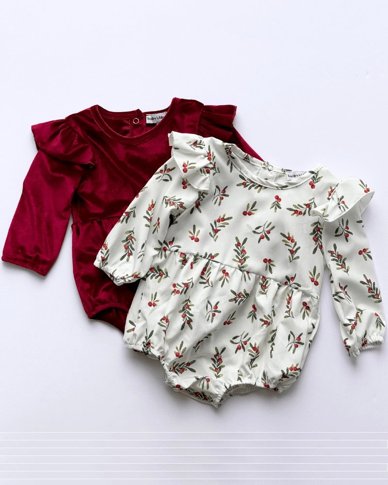 Rhodes Bubble Romper - Cream Holiday Sprigs #product_type - Bailey's Blossoms