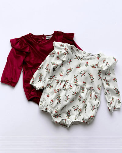 Rhodes Bubble Romper - Cream Holiday Sprigs #product_type - Bailey's Blossoms