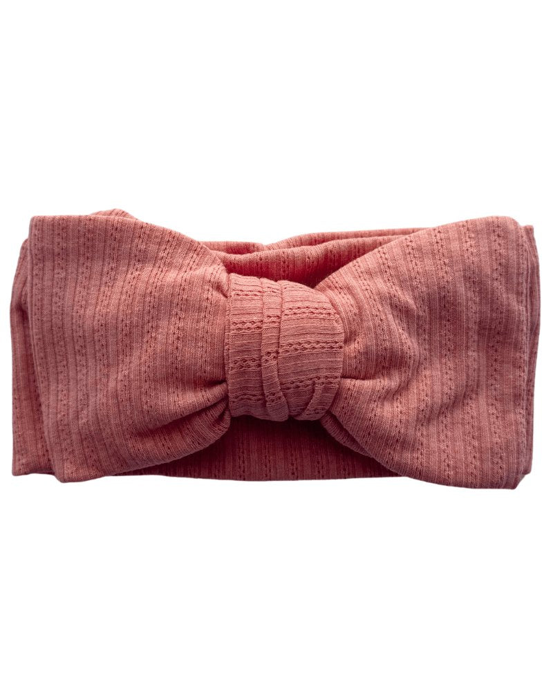Skinny Knit Large Bow Headband - Coral #product_type - Bailey's Blossoms