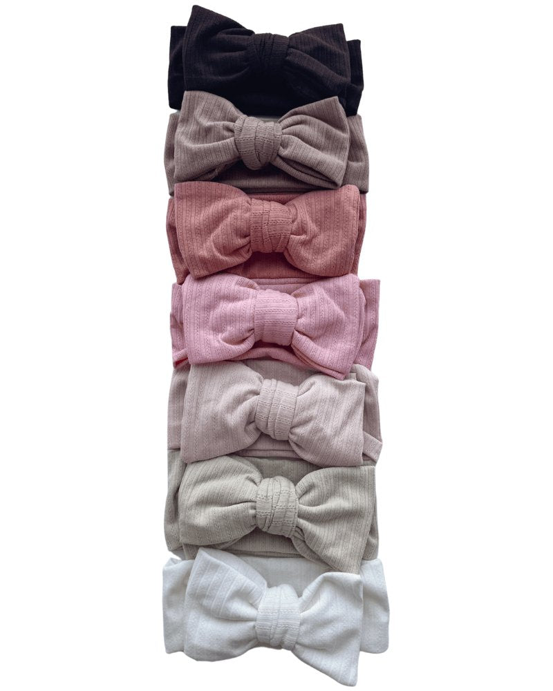 Skinny Knit Large Bow Headband - Pink 