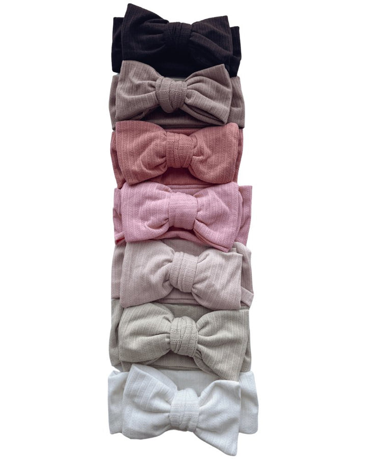 Skinny Knit Large Bow Headband - Pink 
