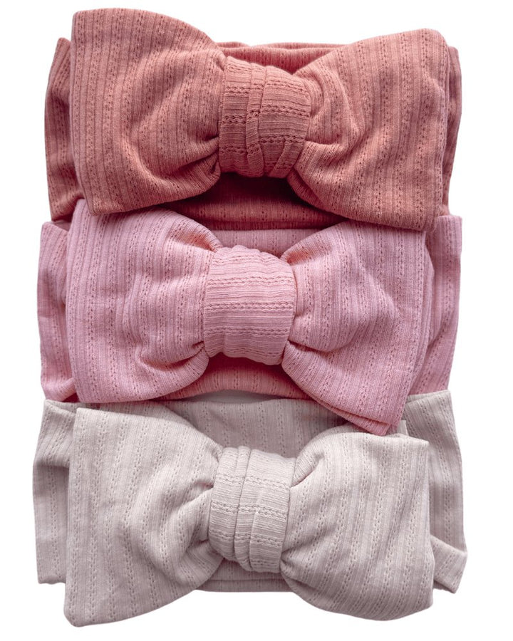 Skinny Knit Large Bow Headband - Pink 