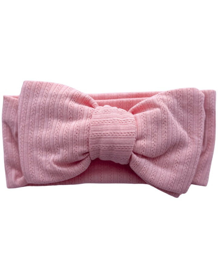Skinny Knit Large Bow Headband - Pink 