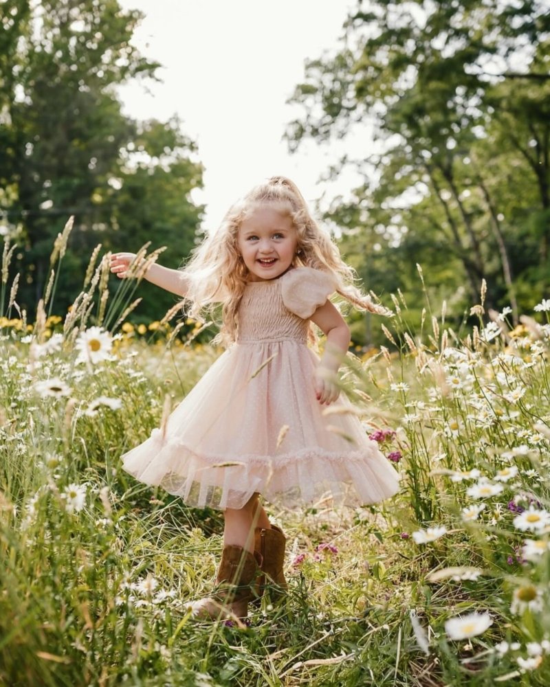 Smocked Dots Tulle Dress - Champagne product_type - Bailey's Blossoms