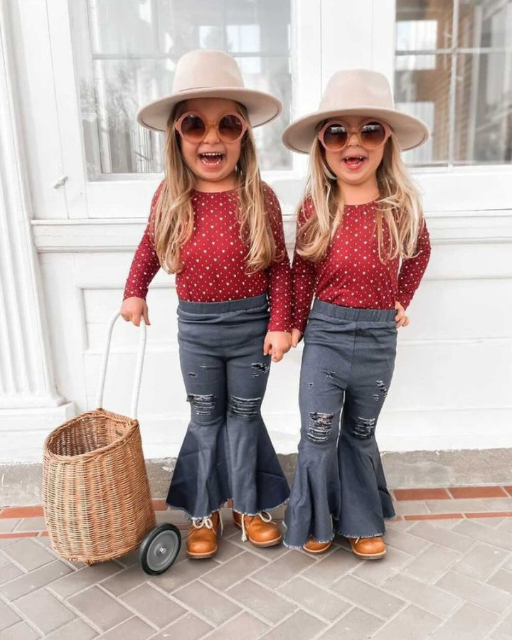 Barbie Pleated Denim Bell Bottoms - Dark Denim 