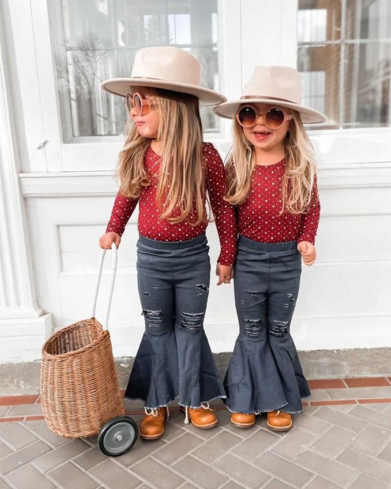 Barbie Pleated Denim Bell Bottoms - Dark Denim 