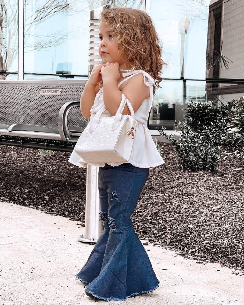 Barbie Pleated Denim Bell Bottoms Dark Denim