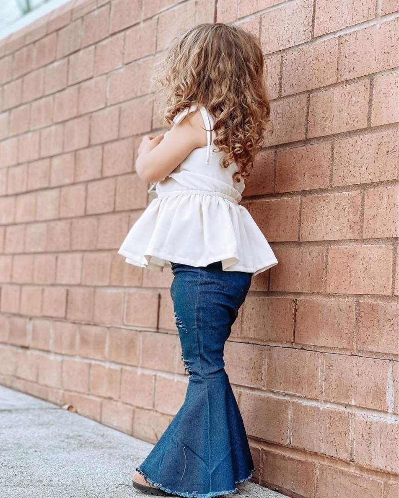 Barbie Pleated Denim Bell Bottoms - Dark Denim - Bailey's Blossoms