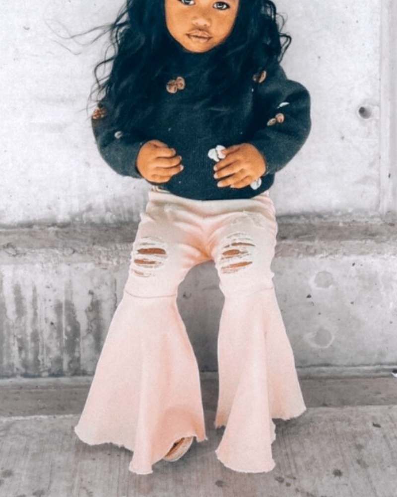 Barbie Pleated Denim Bell Bottoms - Distressed Black #product_type - Bailey's Blossoms