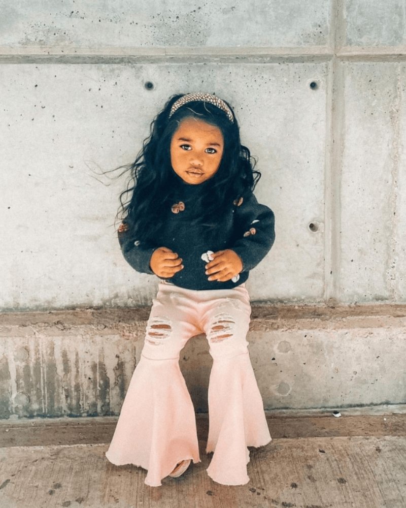 Barbie Pleated Denim Bell Bottoms - PowerPuff Distressed Pink 