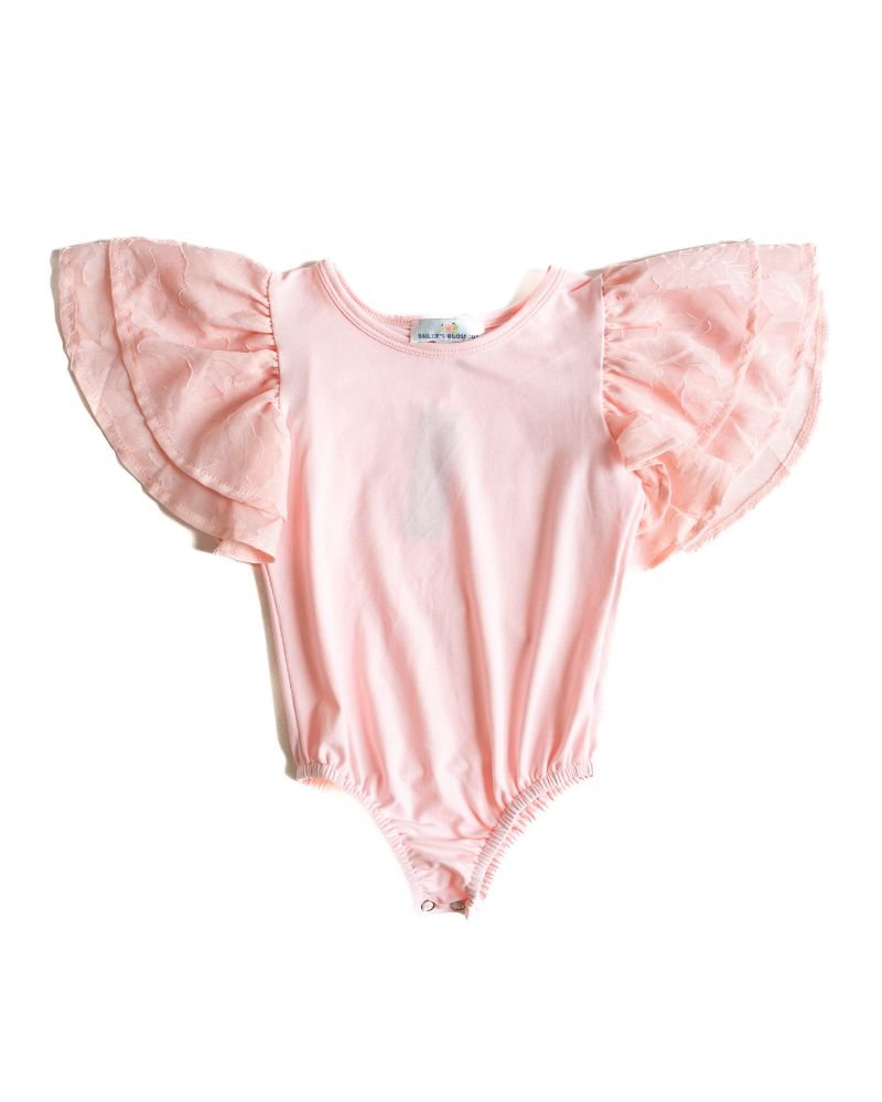 Cailyn Layered Flutter Sleeve Leotard - Perfect Pink Camellias #product_type - Bailey's Blossoms