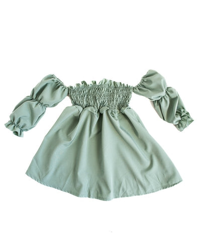 Calliope Puff Sleeve Off Shoulder Dress - Sage #product_type - Bailey's Blossoms