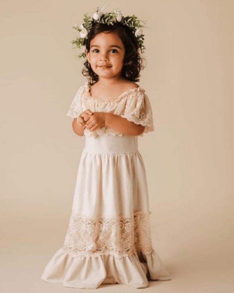 Clara Cotton & Lace Flutter Maxi Dress - Vanilla Cream #product_type - Bailey's Blossoms