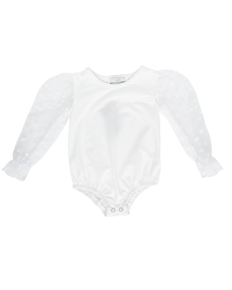 Destinee Sheer Dot Sleeve Leotard - White 