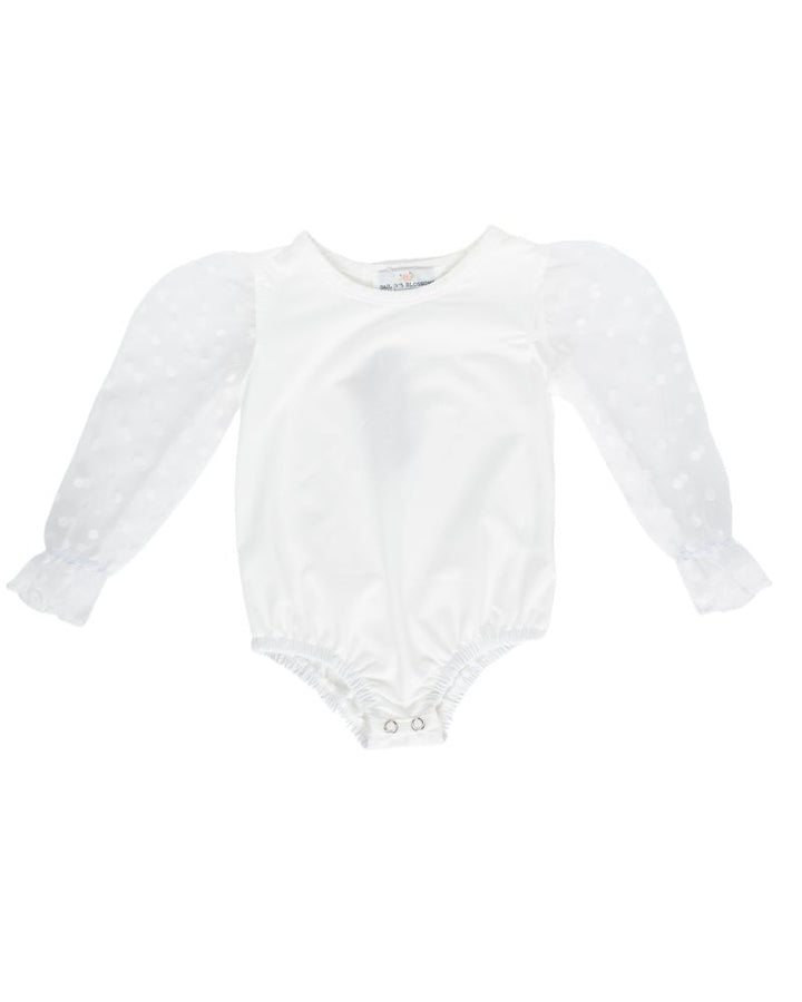 Destinee Sheer Dot Sleeve Leotard - White 