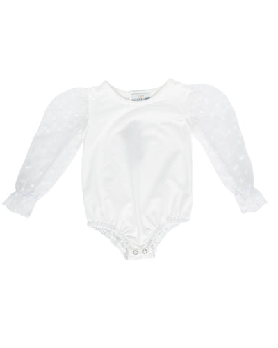 Destinee Sheer Dot Sleeve Leotard - White #product_type - Bailey's Blossoms